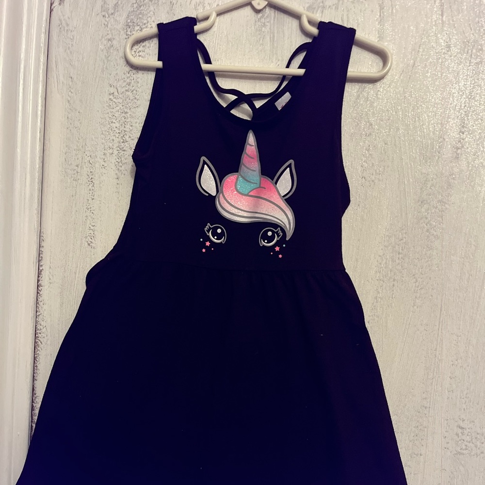 Black Justice Unicorn Summer Dress, Girls Size 6/7.